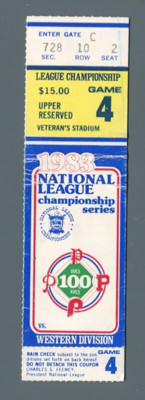 1983 NLCS Dodgers vs. Phillies Ticket Stub Game 4 Veterans Stadium full unripped