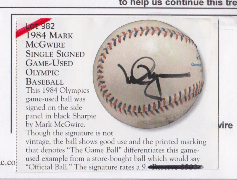 Mark McGwire Signed 1984 Los Angeles Olympics Baseball