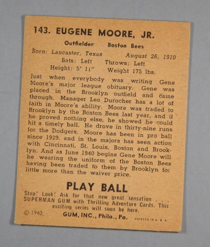 1940 Play Ball #143 Gene Moore VG/EX