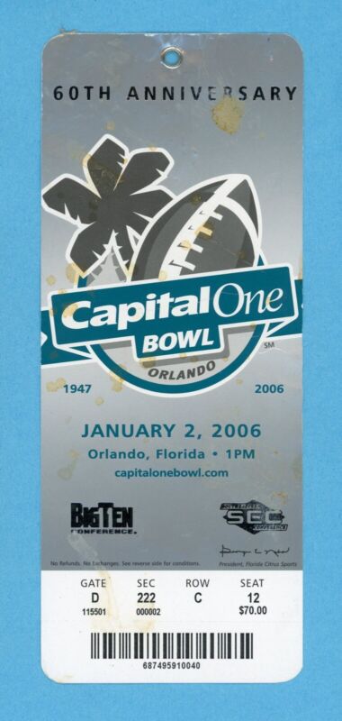 Jan 2, 2006 The Capital One Bowl Game Wisconsin vs Auburn VG Ticket Stub