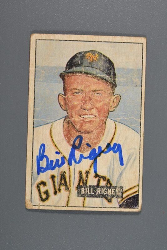 Bill Rigney Signed 1951 Bowman Card #125 - Poor - B&E Hologram