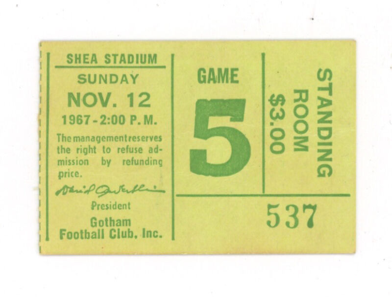 11/12/67 • Buffalo Bills vs New York Jets AFL Ticket Stub