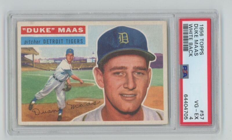 1956 Topps Duke Maas #57 White Back PSA 4 VG-EX