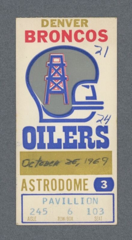 10/26/69 Denver Broncos vs Houston Oilers at the Astrodome AFL Ticket Stub