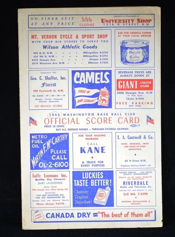 1953 Washington Senators Home Game Program vs. St.Louis