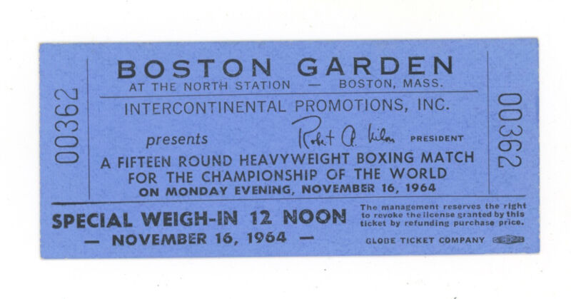 11/16/64 Cassius Clay vs Sonny Liston Weigh In • Full Ticket • Boston Garden