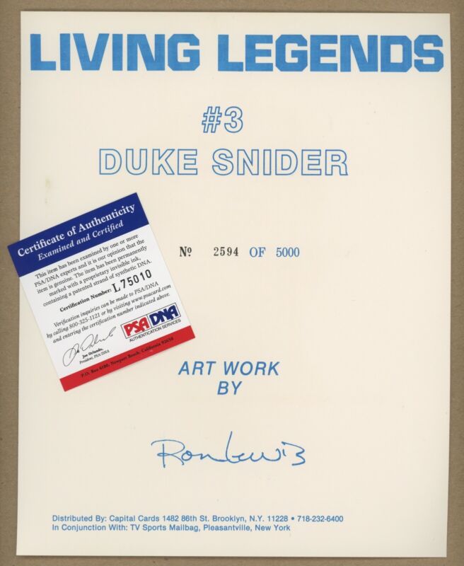 Duke Snider Signed 1989 Living Legends Ron Lewis 8x10 Auto with PSA Cert