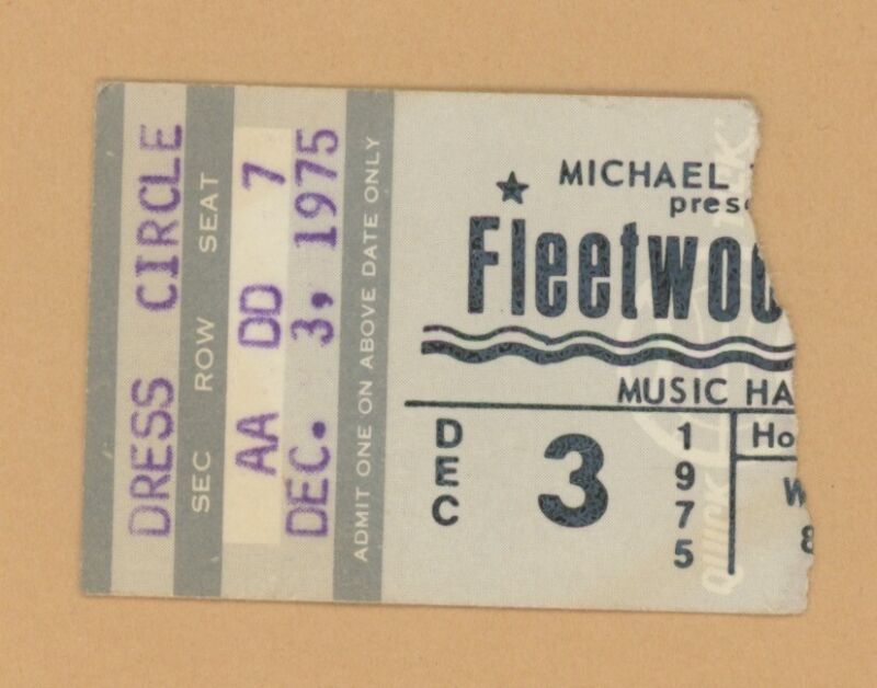 12/3/75 Fleetwood Mac • Houston Music Hall TX • Concert Ticket Stub