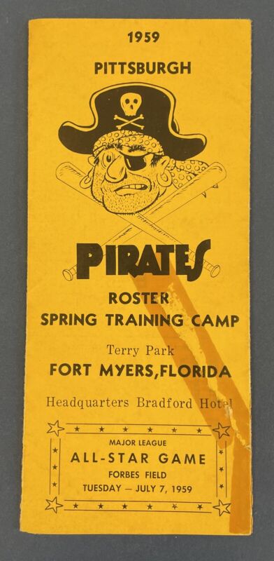 1959 Pittsburgh Pirates Spring Training Roster Brochure with Clemente - taped