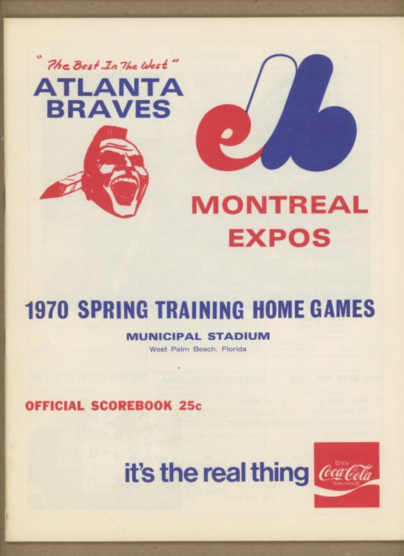 1970 Atlanta Braves vs Montreal Expos Spring Training Game Program w/ Hank Aaron