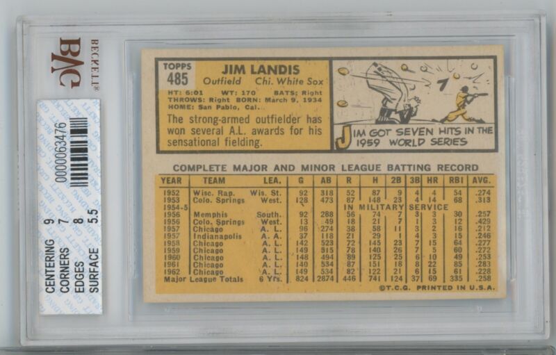 1963 Topps Jim Landis #485 BVG 6.5 EX-MT+