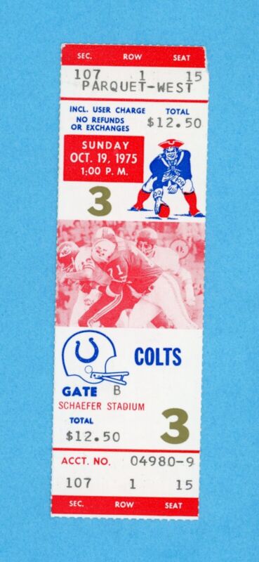 10/19/75 Baltimore Colts at New England Patriots Full Ticket