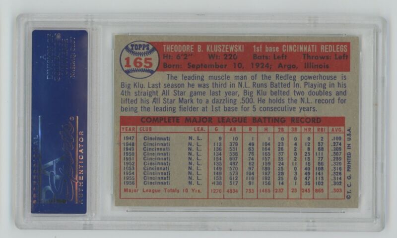 1957 Topps Ted Kluszewski  #165 • PSA 7 NM