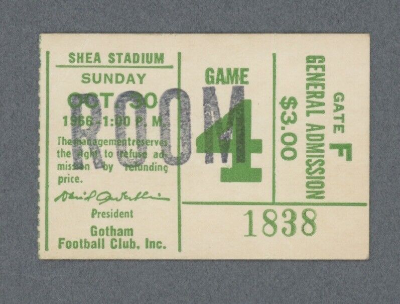 10/30/66 • Buffalo Bills vs New York Jets AFL Ticket Stub