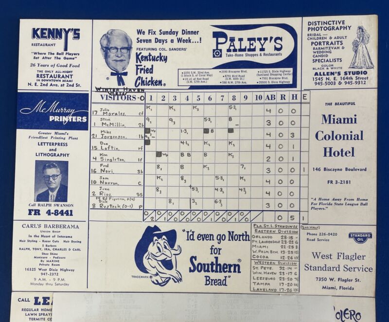 1967 Miami Marlins Minor League Program with Young Jim Palmer - scored