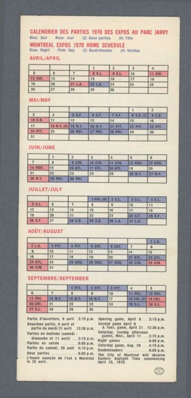 1970 Montreal Expos Foldout Schedule - Rusty Staub on the Cover