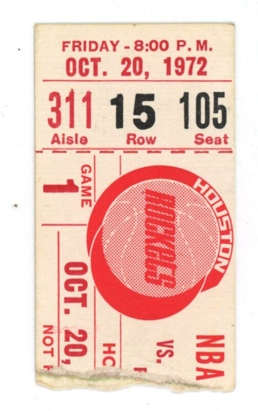 10/20/72 Atlanta Hawks vs Houston Rockets Home Opener • Maravich • Ticket Stub