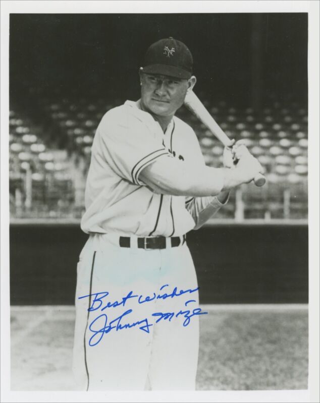 Johnny Mize HOFer Signed 8x10 Photo Auto with B&E Hologram