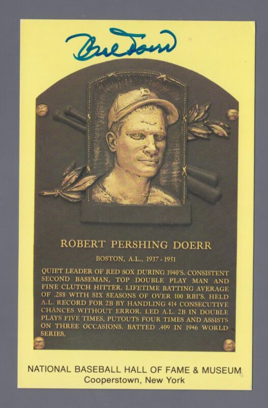 Bobby Doerr Boston Red Sox Signed Yellow Hall of Fame Plaque with PSA DNA COA