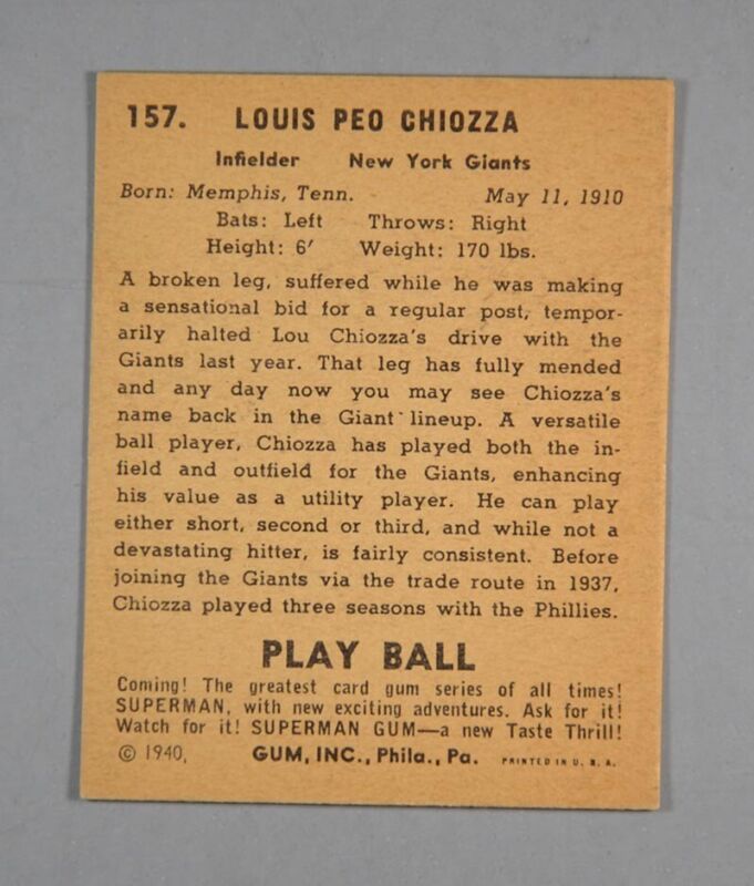 1940 Play Ball #157 Lou Chiozza EX/MT