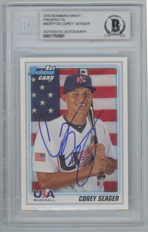 Corey Seager Signed 2010 Bowman Draft Prospects Auto Card - Beckett Slabbed