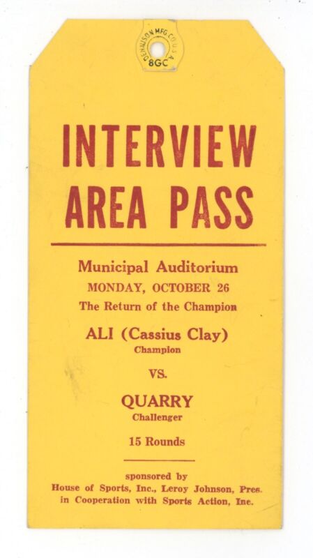 10/26/70 Ali (Cassius Clay) vs Jerry Quarry Official Interview Area Pass