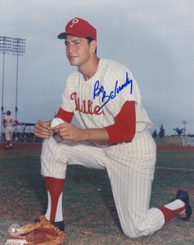 Bo Belinsky Phillies Signed 8X10 auto B&E Hologram