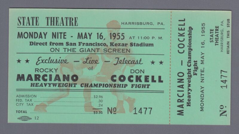 Rocky Marciano vs. Don Cockell May 16 1955 Ticket Stub - Early Pay Per View