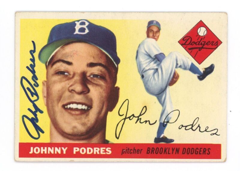 1955 Topps Johnny Podres Signed Card #25 Auto with B&E Hologram