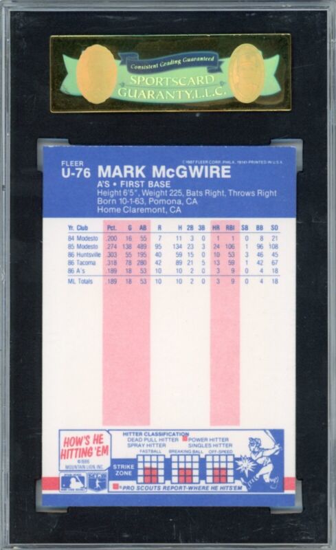  1987 Fleer Update Mark McGwire #U-76 SGC 92 NM/MT+