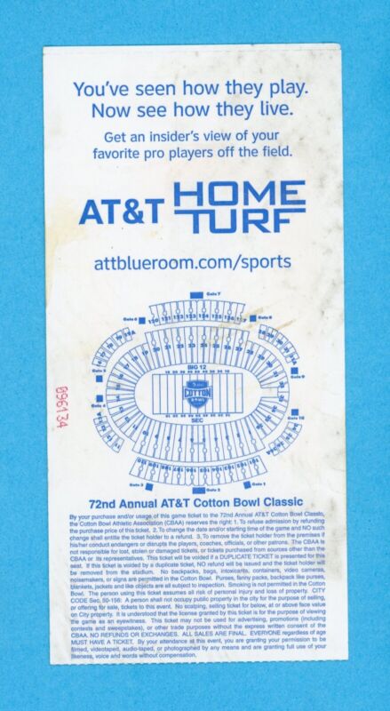 Jan 1, 2008 The AT&T Cotton Bowl Game Missouri vs Arkansas Ticket Stub