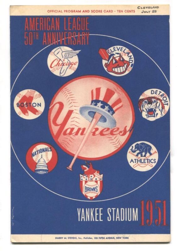 1951 Yankee Stadium Game Program 7/25 vs. Cleveland Indians