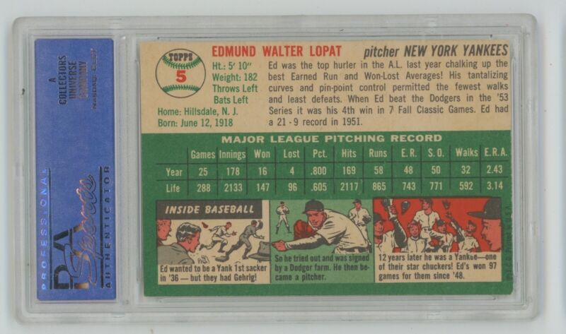 1954 Topps Ed Lopat NY Yankees #5 • PSA 6 EX-MT