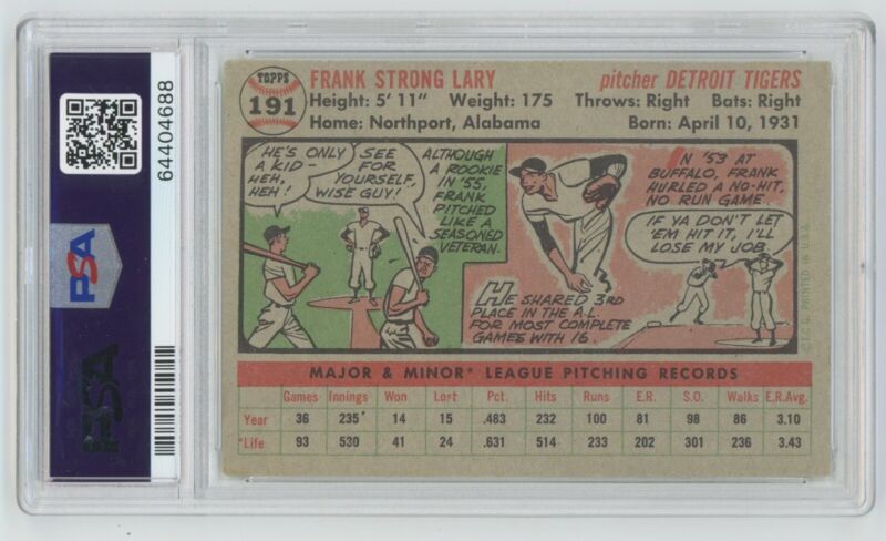 1956 Topps Frank Lary #191 PSA 4 VG-EX