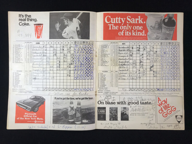 1971 NY Mets Old Timers Day Scored Program 7/31/71 vs. Cubs with Ticket Stub