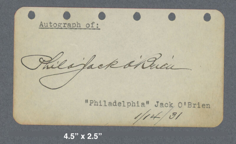 "Philadelphia" Jack O'Brien Autograph (Joseph Francis Hagan) w B&E Hologram