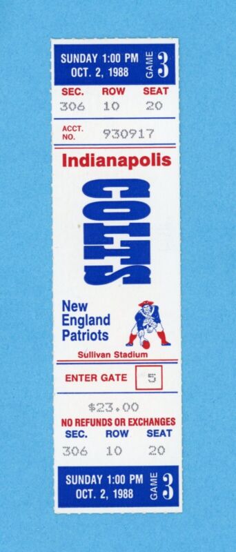 10/2/88 Indianapolis Colts at New England Patriots Full Ticket