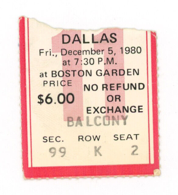 12/5/80 Dallas Mavericks at Boston Celtics Ticket Stub • Larry Bird