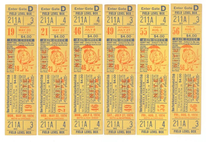 Lot of 13 Different New York Mets 1974 Shea Stadium UNUSED FULL Tickets