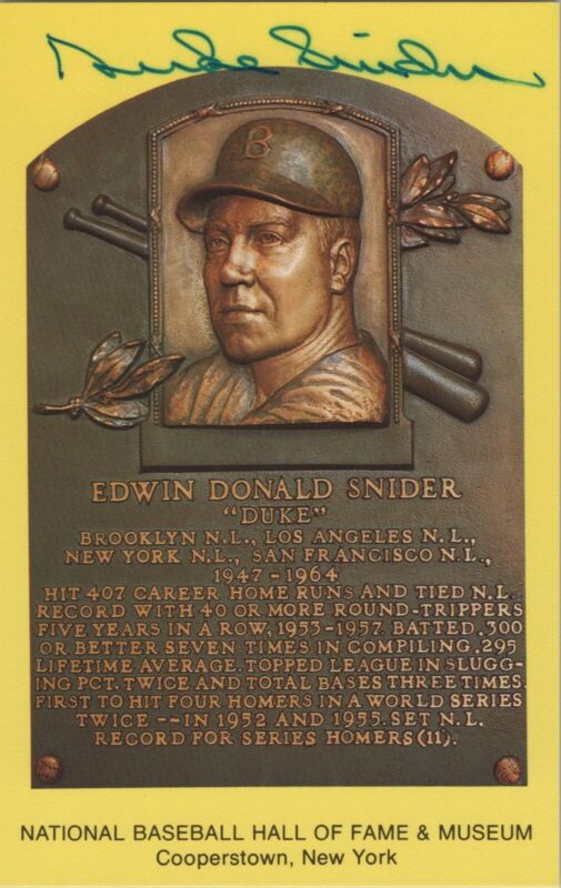 Duke Snider Signed Yellow HOF Plaque with B&E Hologram