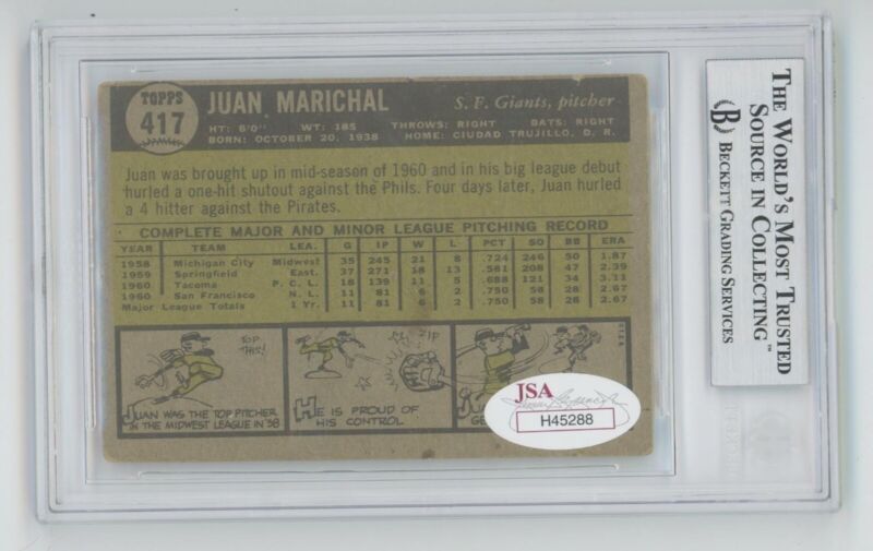 Juan Marichal Signed 1961 Topps Card #417 Beckett Slabbed +JSA