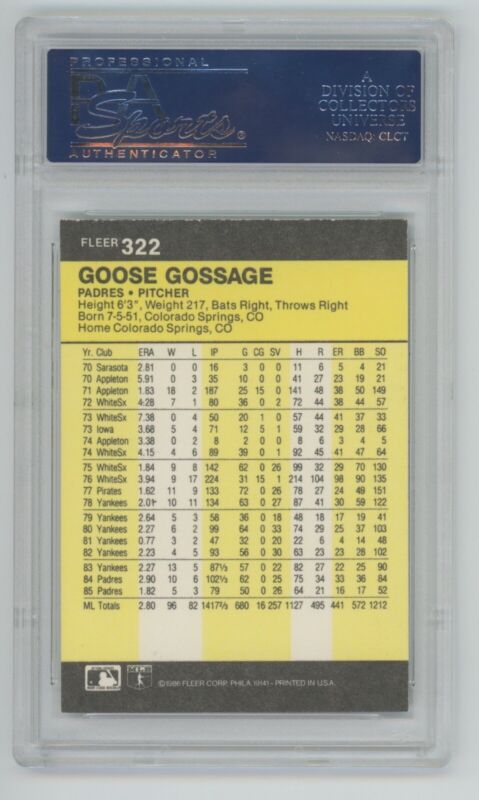 Rich Goose Gossage Signed 1986 Fleer #322 Auto Card PSA/DNA Slabbed