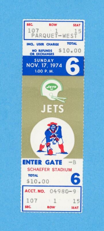 11/17/74 New York Jets at New England Patriots Full Ticket