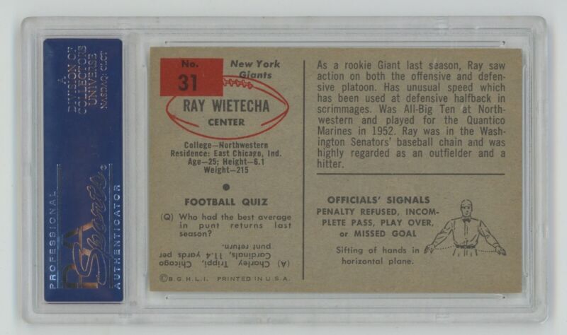 1954 Bowman Football Ray Wietecha #31 PSA 5 EX