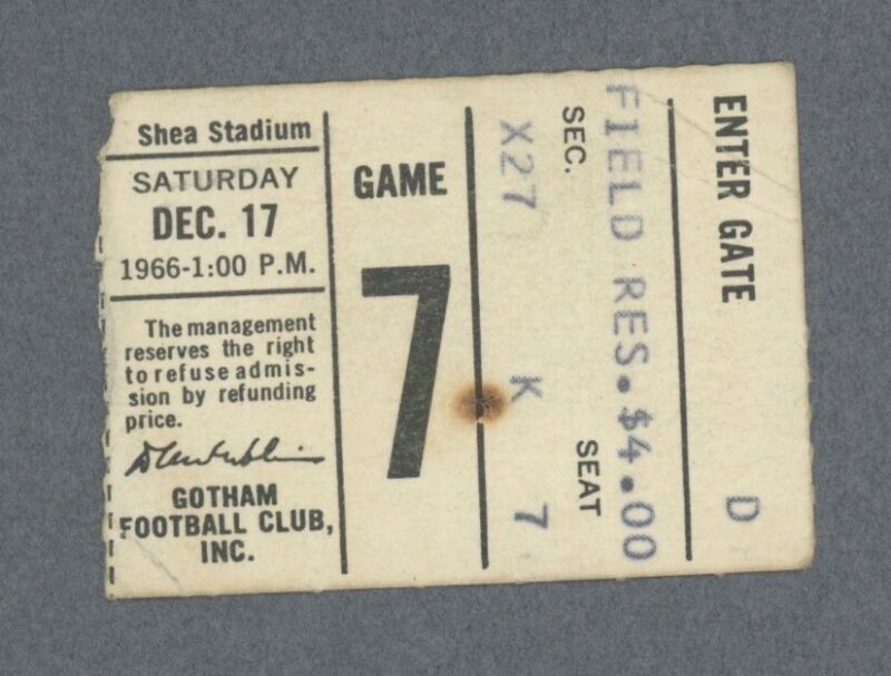 12/17/66 • Boston Patriots vs New York Jets AFL Ticket Stub