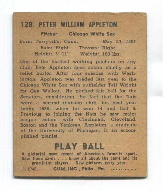 1940 Play Ball #128 Pete Appleton VG/EX