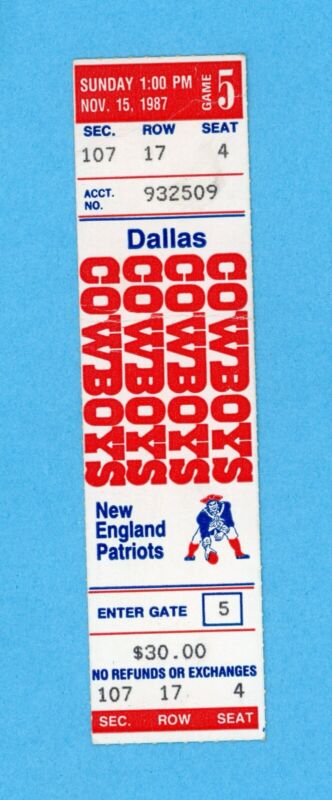 11/15/87 Dallas Cowboys at New England Patriots Full Ticket