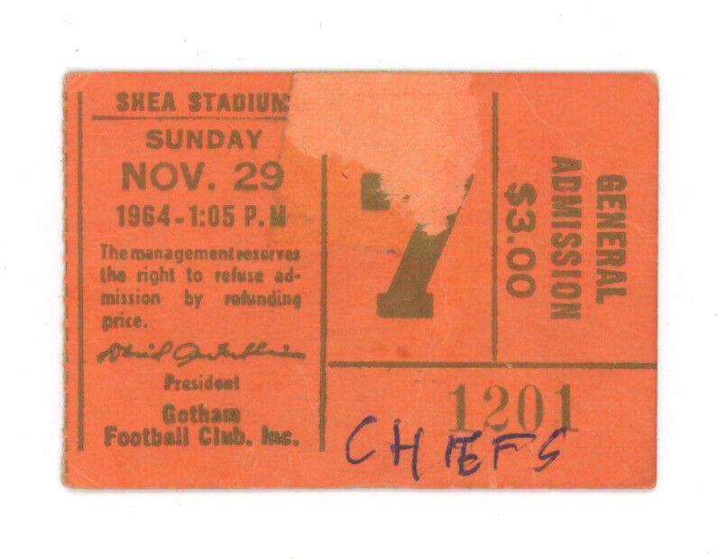 11/29/64 • Kansas City Chiefs vs New York Jets AFL Ticket Stub