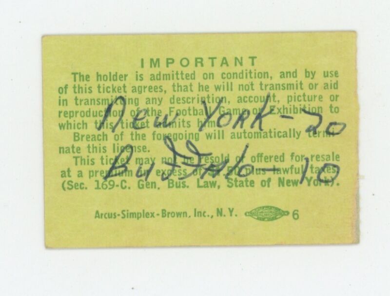 11/12/67 • Buffalo Bills vs New York Jets AFL Ticket Stub