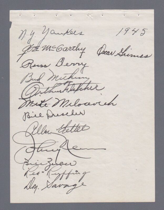 ’45 Yankees Autograph Page 20 Sigs with McCarthy, Ruffing, Page, etc. JSA LOA